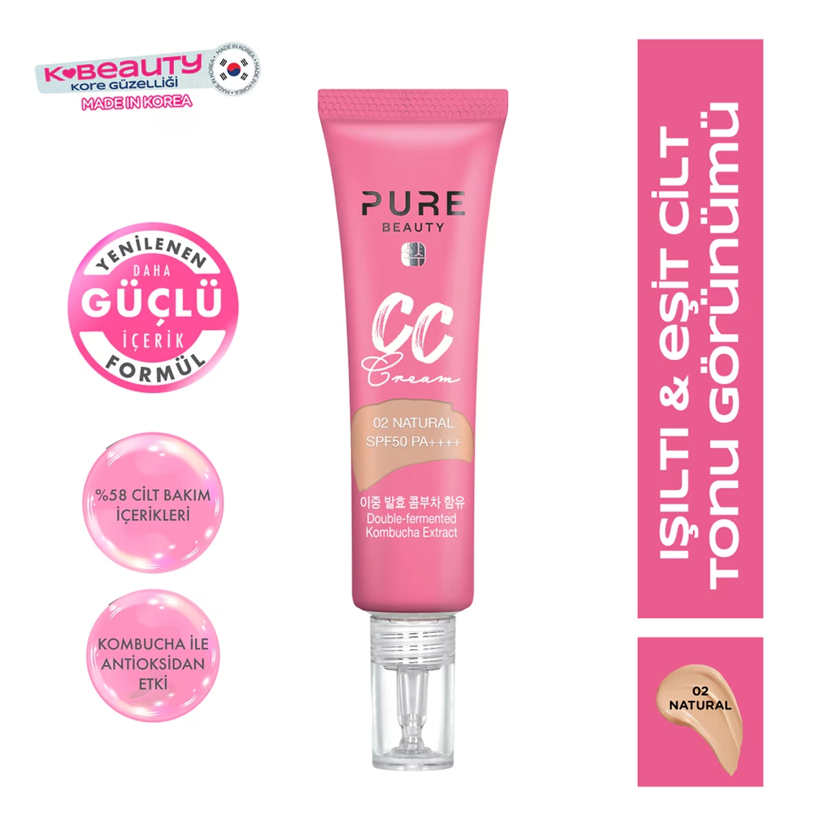 Pure Beauty, CC Krem, SPF50, PA++++, Natural - 30 ml (Yeni Ürün 4+)