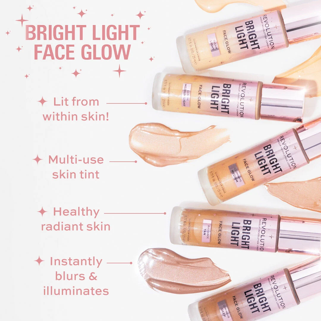 Revolution, Bright Light, Face Glow, 4in1 Işıltılı Fondöten, Lustre Medium Light (23 ml)