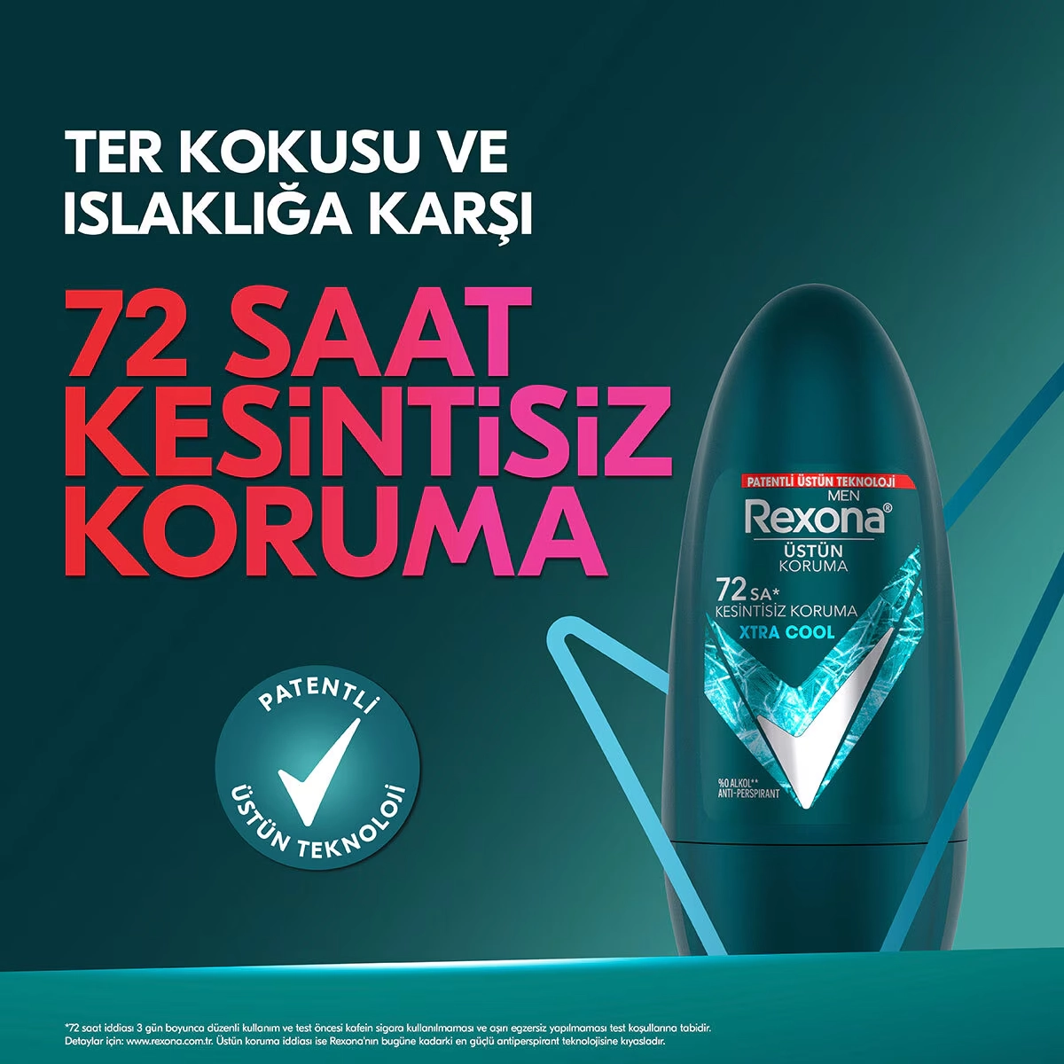 Rexona, Üstün Koruma, Erkek Roll On Deodorant Xtra Cool, 72 Saat Kesintisiz Koruma - 50 ml