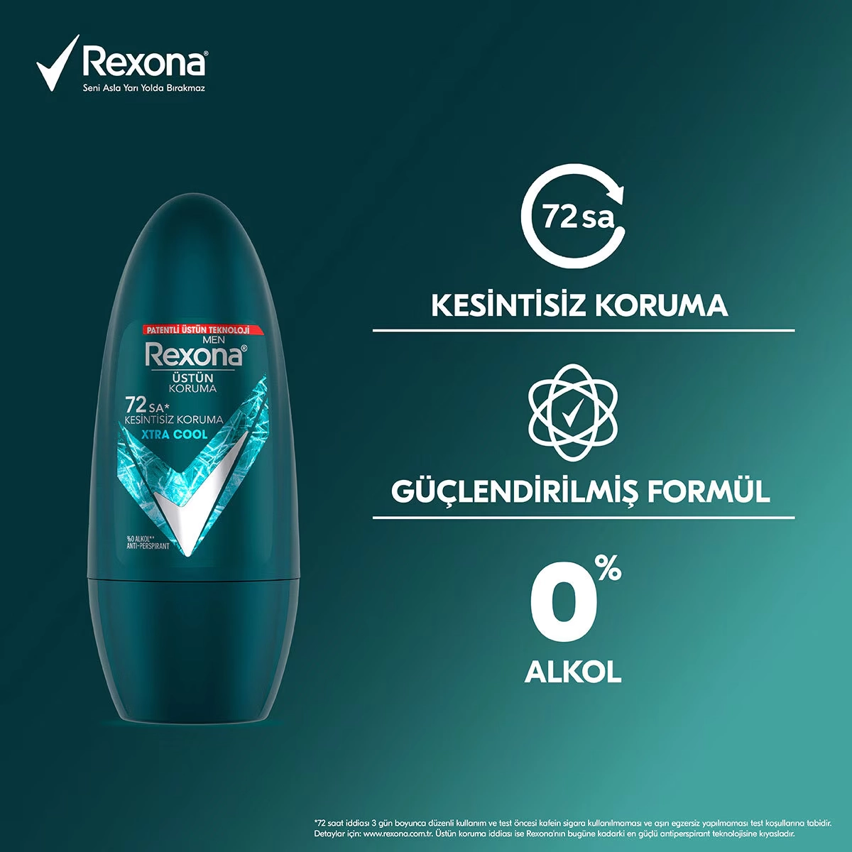 Rexona, Üstün Koruma, Erkek Roll On Deodorant Xtra Cool, 72 Saat Kesintisiz Koruma - 50 ml