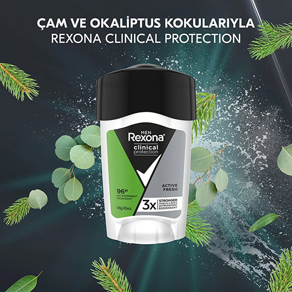 Rexona Men, Clinical Protection, Erkek Stick Deodorant Active Fresh - 45 ml