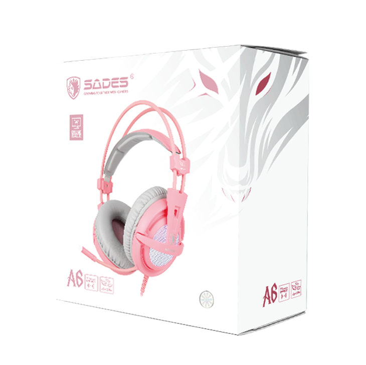 SADES A6 Mikrofonlu Kablolu Sanal 7.1 PC Gaming Oyuncu Kulaklığı (Online Selling Version) - Pembe