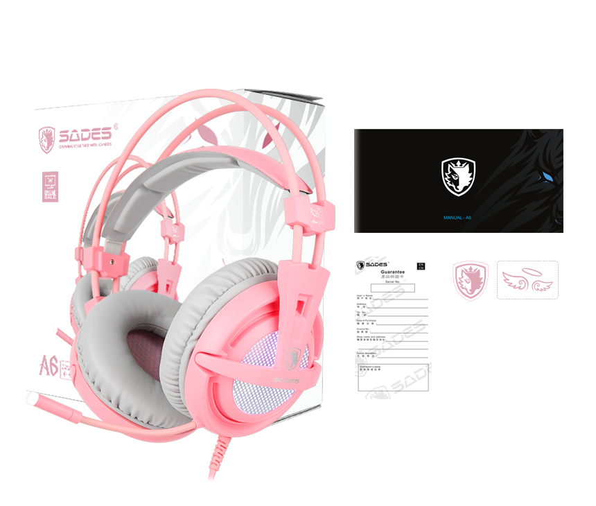 SADES A6 Mikrofonlu Kablolu Sanal 7.1 PC Gaming Oyuncu Kulaklığı (Online Selling Version) - Pembe