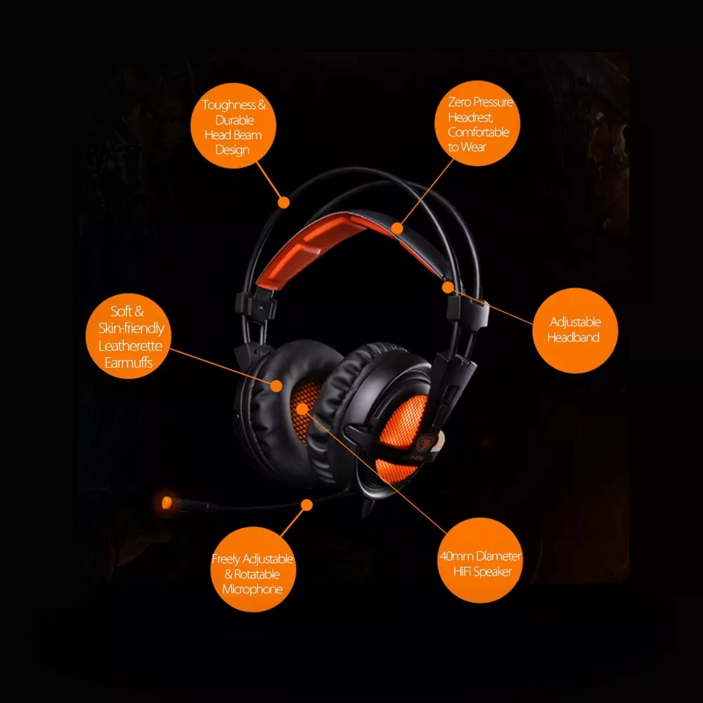 SADES A6 Mikrofonlu Kablolu Sanal 7.1 PC Gaming Oyuncu Kulaklığı (Online Selling Version) - Siyah