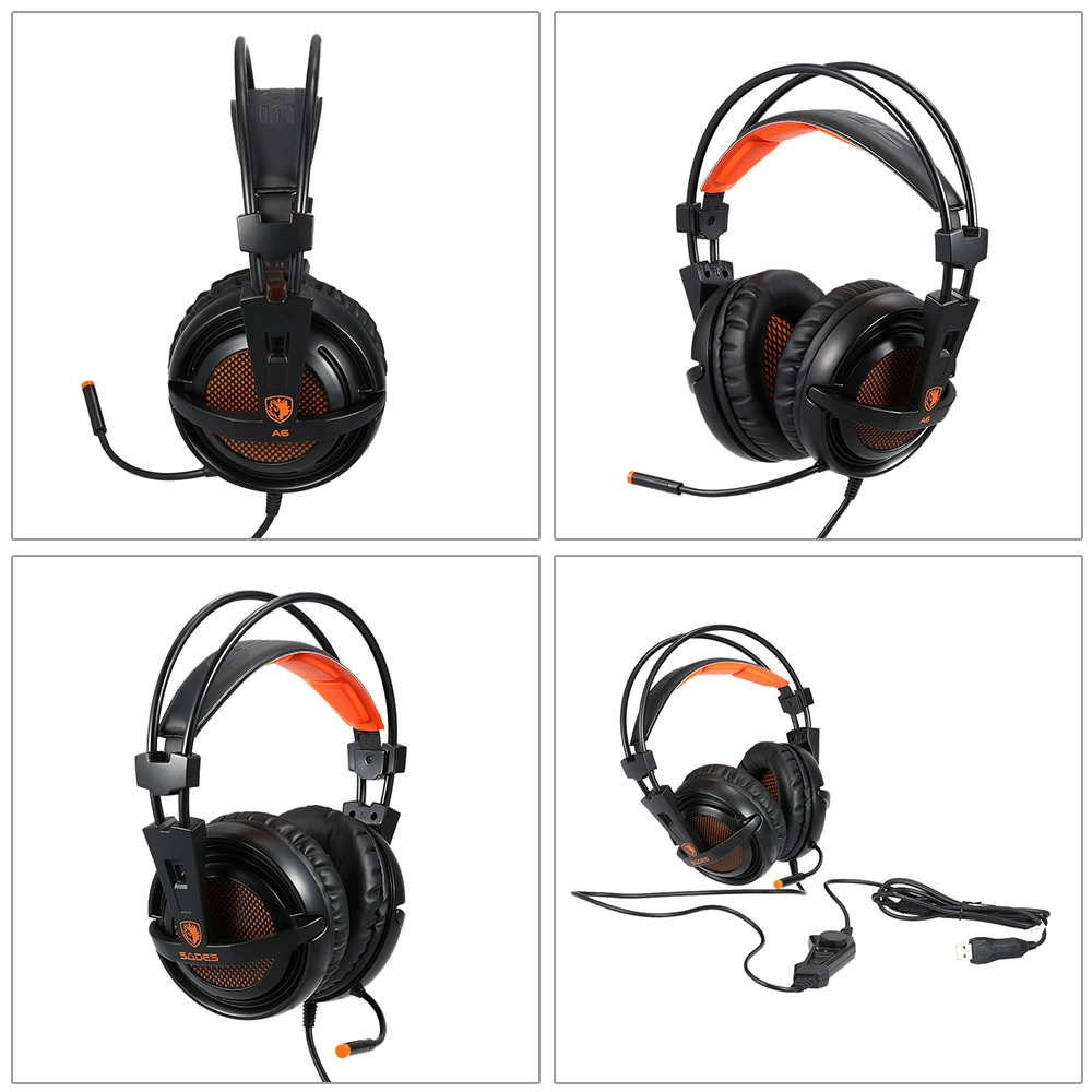 SADES A6 Mikrofonlu Kablolu Sanal 7.1 PC Gaming Oyuncu Kulaklığı (Online Selling Version) - Siyah