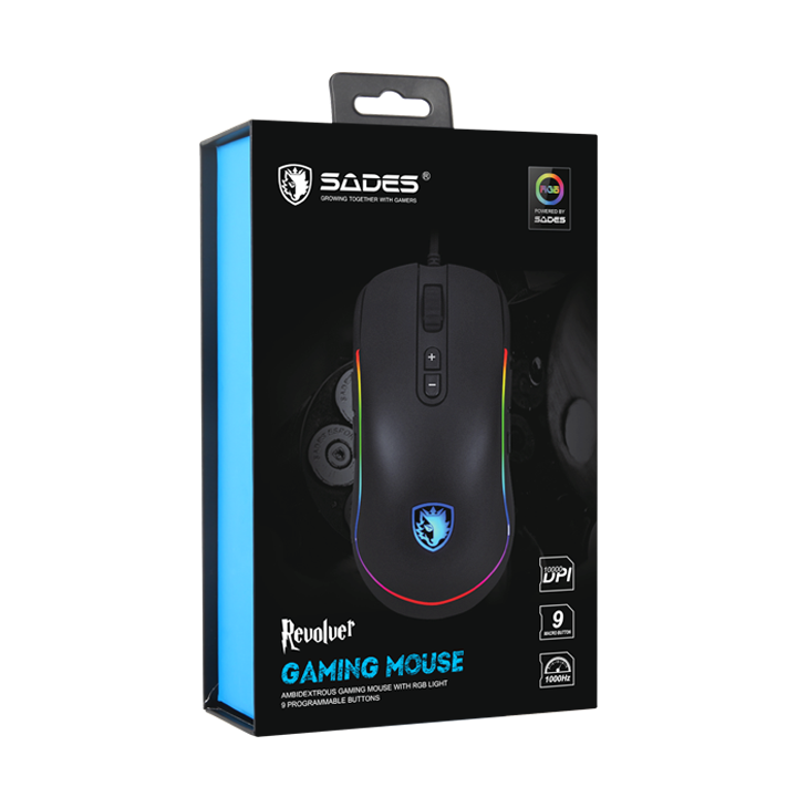 SADES S11 Revolver RGB Gaming Oyuncu Mouse - Siyah/Mavi