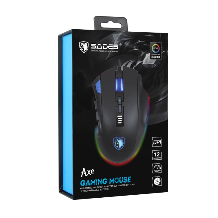 SADES S12 Axe, RGB Gaming Oyuncu Mouse - Siyah/Mavi