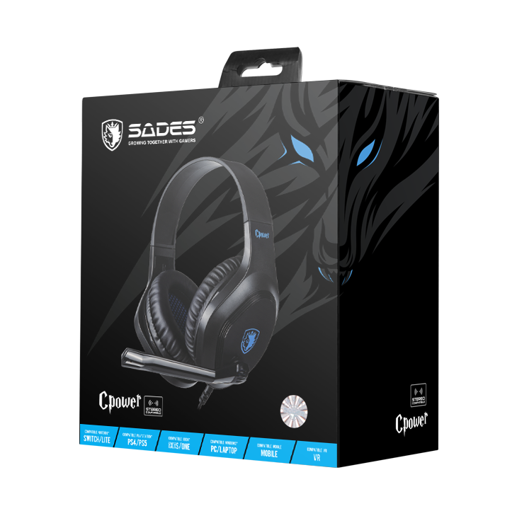 SADES SA-716 Cpower Mikrofonlu Kablolu Çok Platformlu Gaming Oyuncu Kulaklığı - Siyah/Mavi