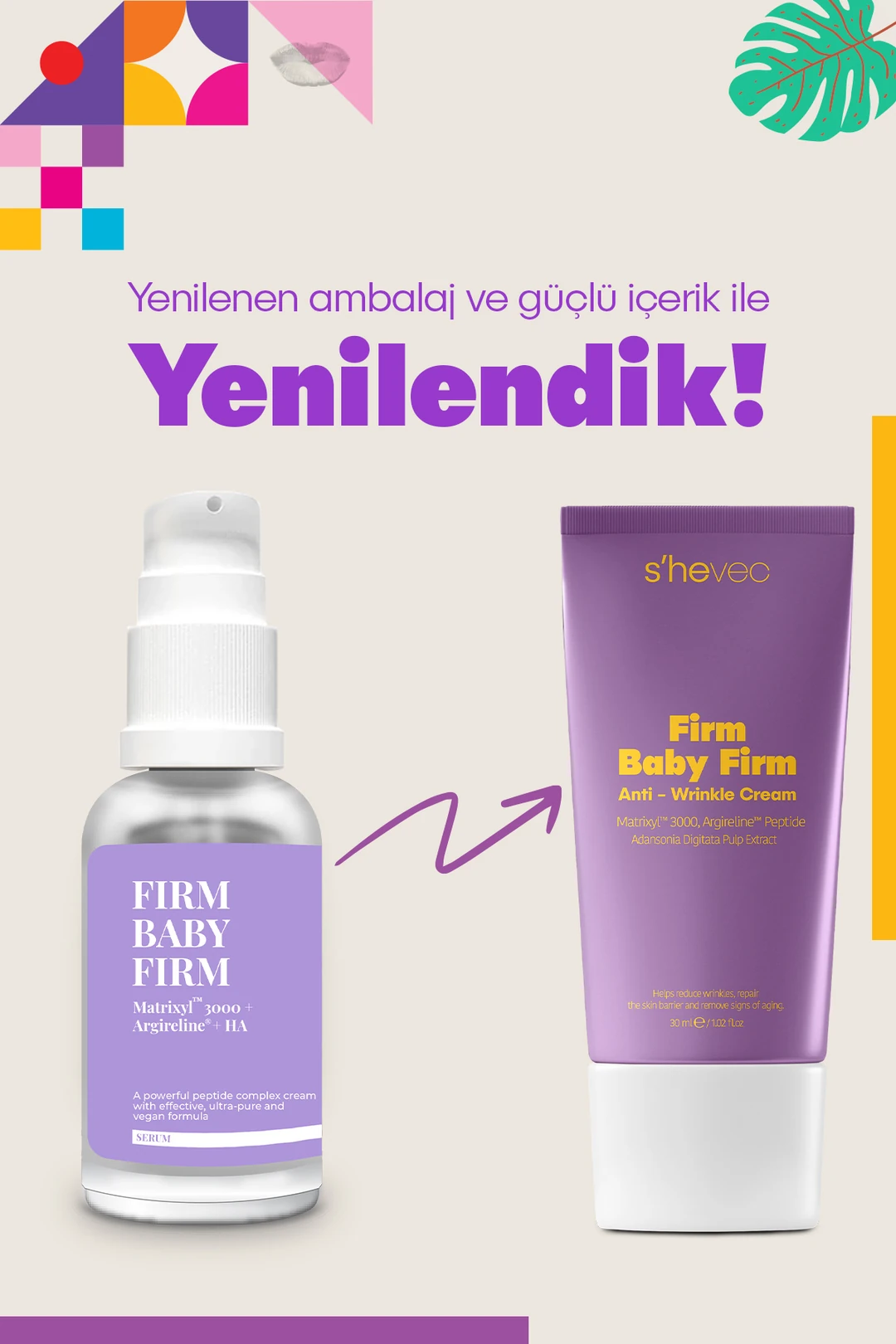She Vec, FIRM BABY FIRM, Yaşlanma ve Kırışıklık Karşıtı, Onarıcı Bakım Kremi, Peptit Kompleksi - 30 ml
