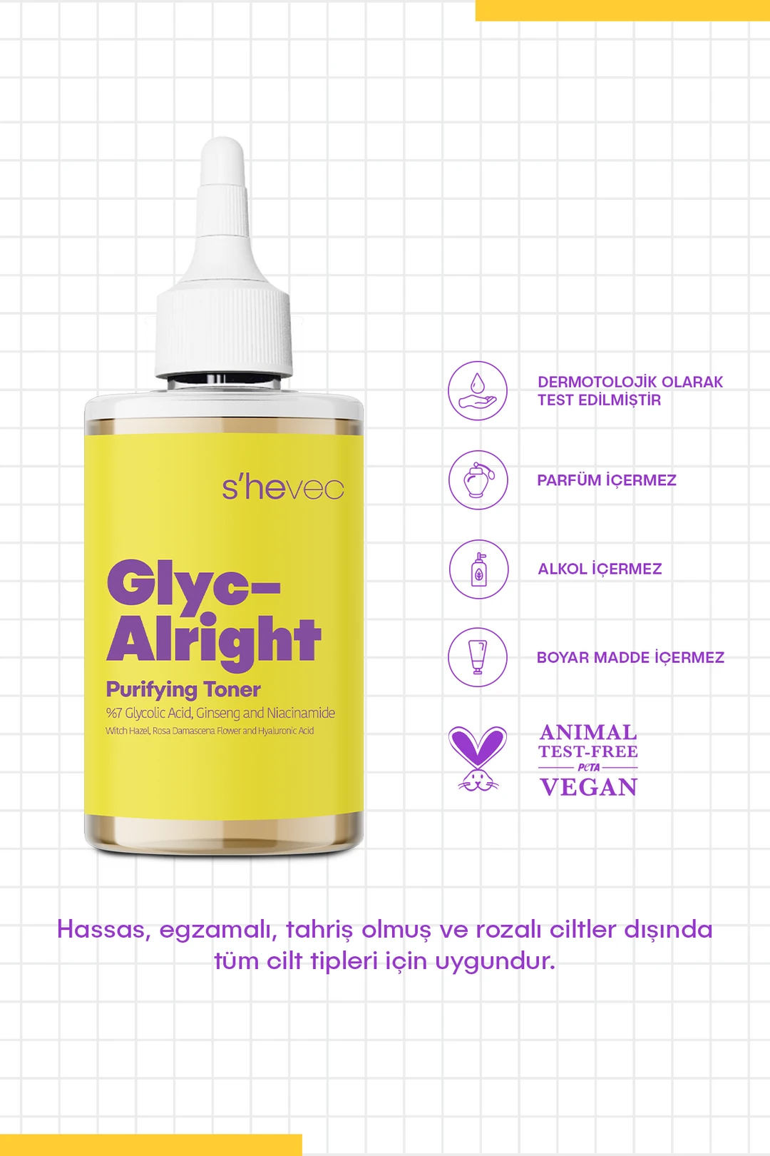 She Vec, Glyc Alrıght, Tüm Ciltler İçin, Gözenek Sıkılaştırıcı, Leke Karşıtı, Tonik - 200 ml