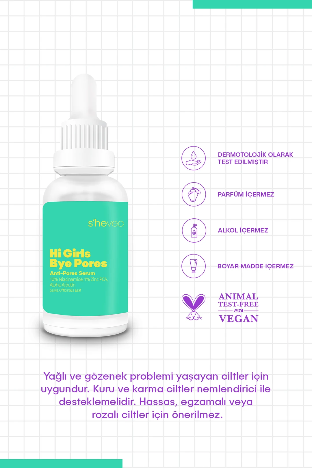 She Vec, Hi Girls By Pores, Akne ve Leke Karşıtı Serum - 30 ml