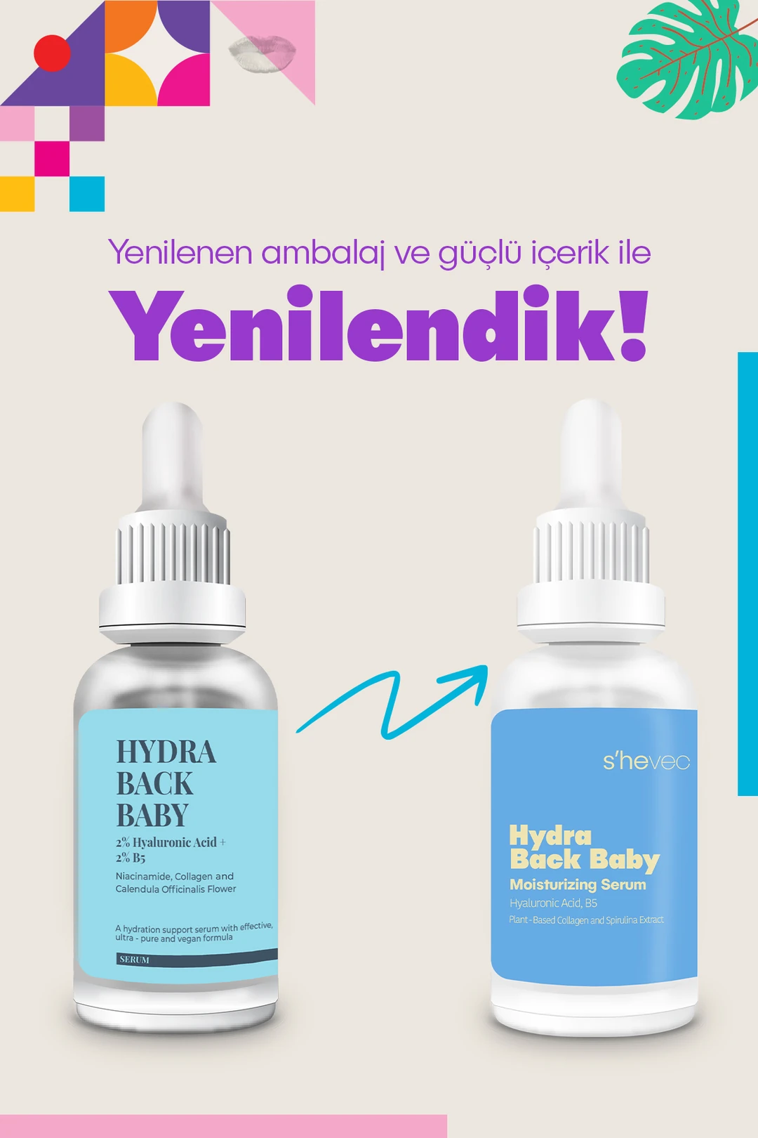 She Vec, Hydra Back Baby,  Hyaluronik Asit, Yoğun Nemlendirici ve Dolgunlaştırıcı, Cilt Serumu - 30ml