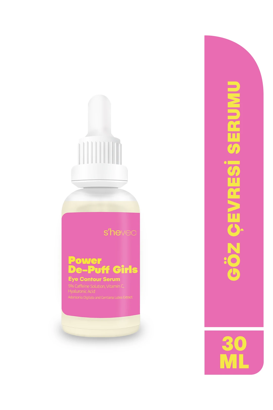 She Vec, Power De-Puff Girls, Göz Altı Torbalanma, Morluk ve Koyu Halka Karşıtı Kafein 5%, Göz Çevresi Serumu - 30 ml