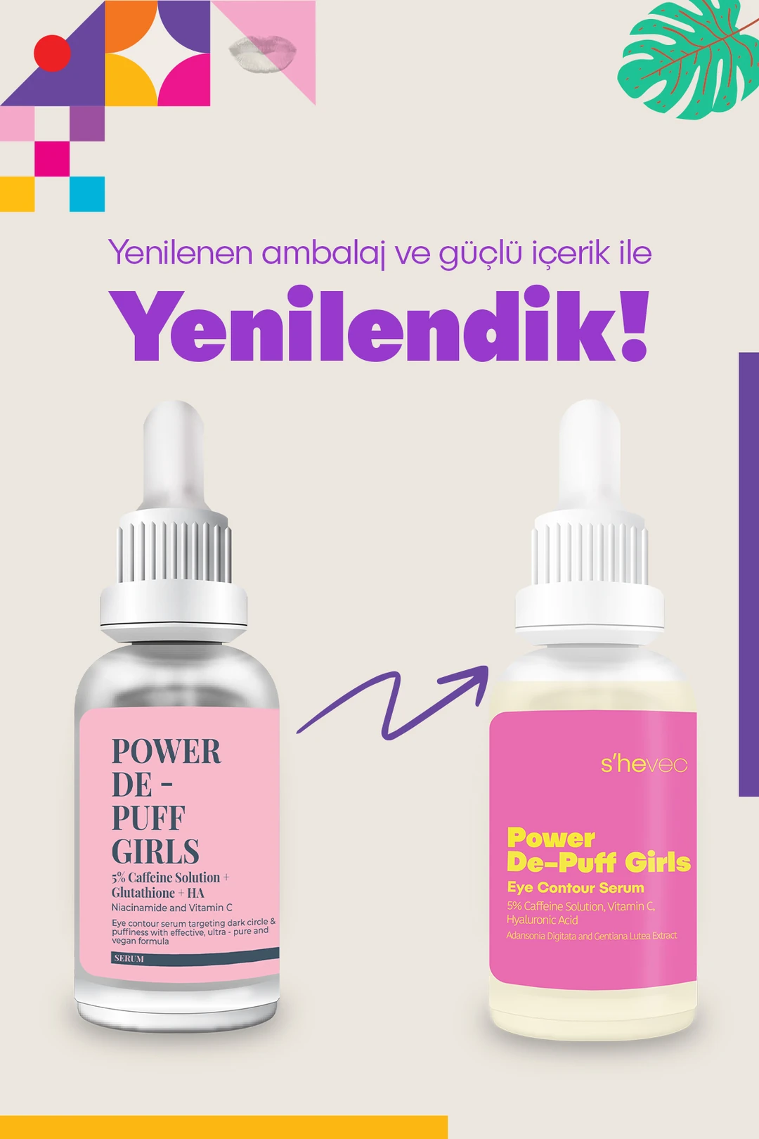 She Vec, Power De-Puff Girls, Göz Altı Torbalanma, Morluk ve Koyu Halka Karşıtı Kafein 5%, Göz Çevresi Serumu - 30 ml