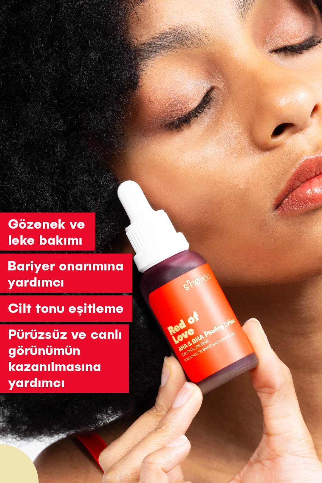 She Vec, Red Of Love, Cilt Tonu Eşitleyici, Canlandırıcı, Kırmızı Peeling, Serum - 30 ml