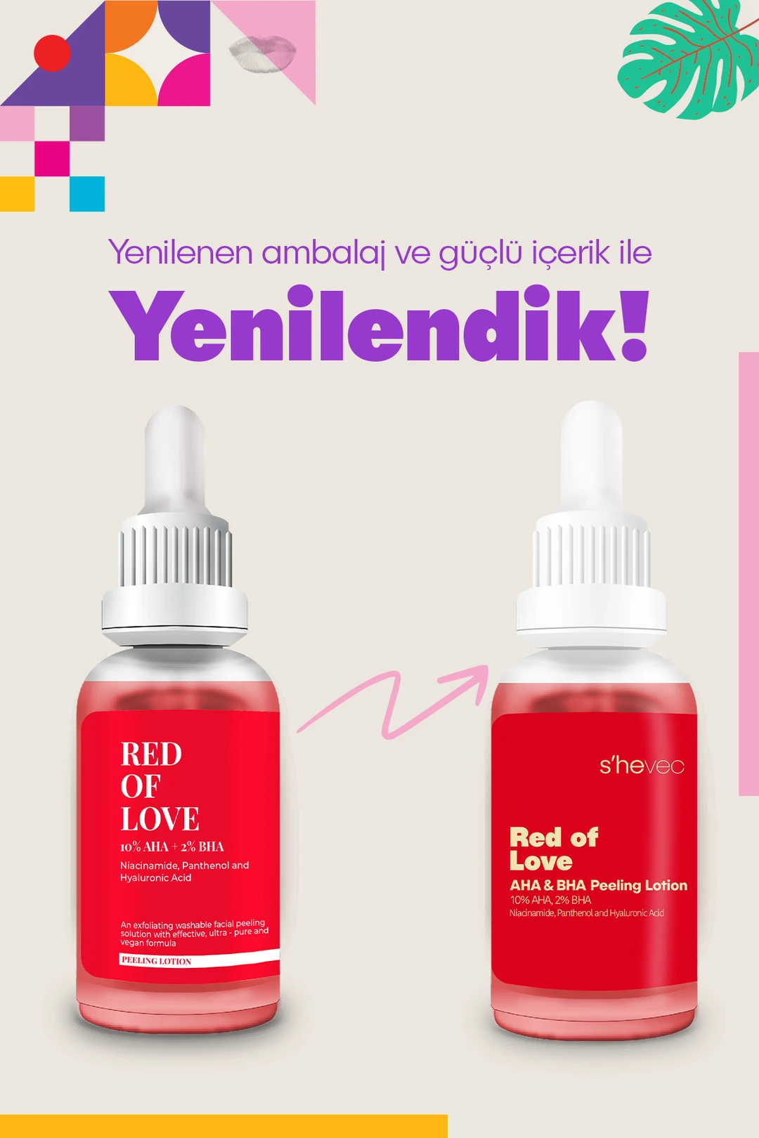She Vec, Red Of Love, Cilt Tonu Eşitleyici, Canlandırıcı, Kırmızı Peeling, Serum - 30 ml