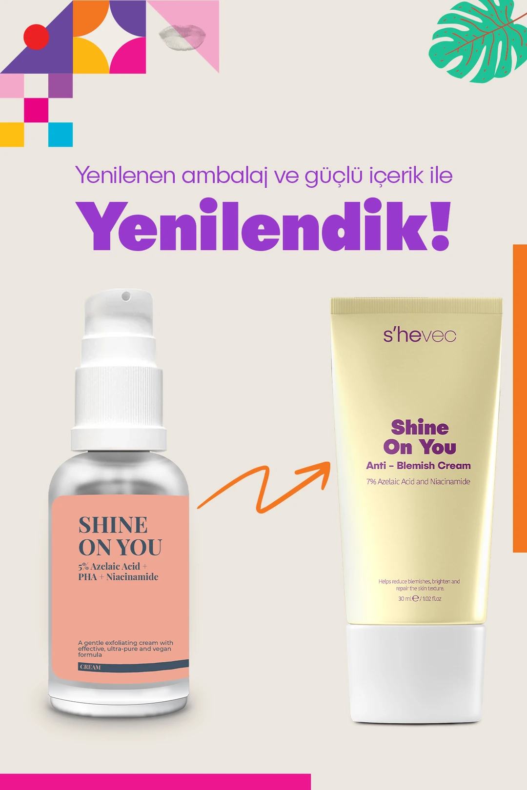 She Vec, SHINE ON YOU, Azelaik Asit, Hassas Ciltler İçin, Akne ve Leke Karşıtı, Bariyer Koruyucu Krem - 30 ml