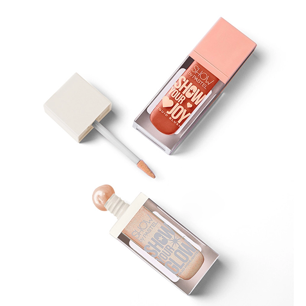 Show by Pastel, Mix & Match, Glow Liquid Highlighter, 72 & Joy Liquid Blush 57