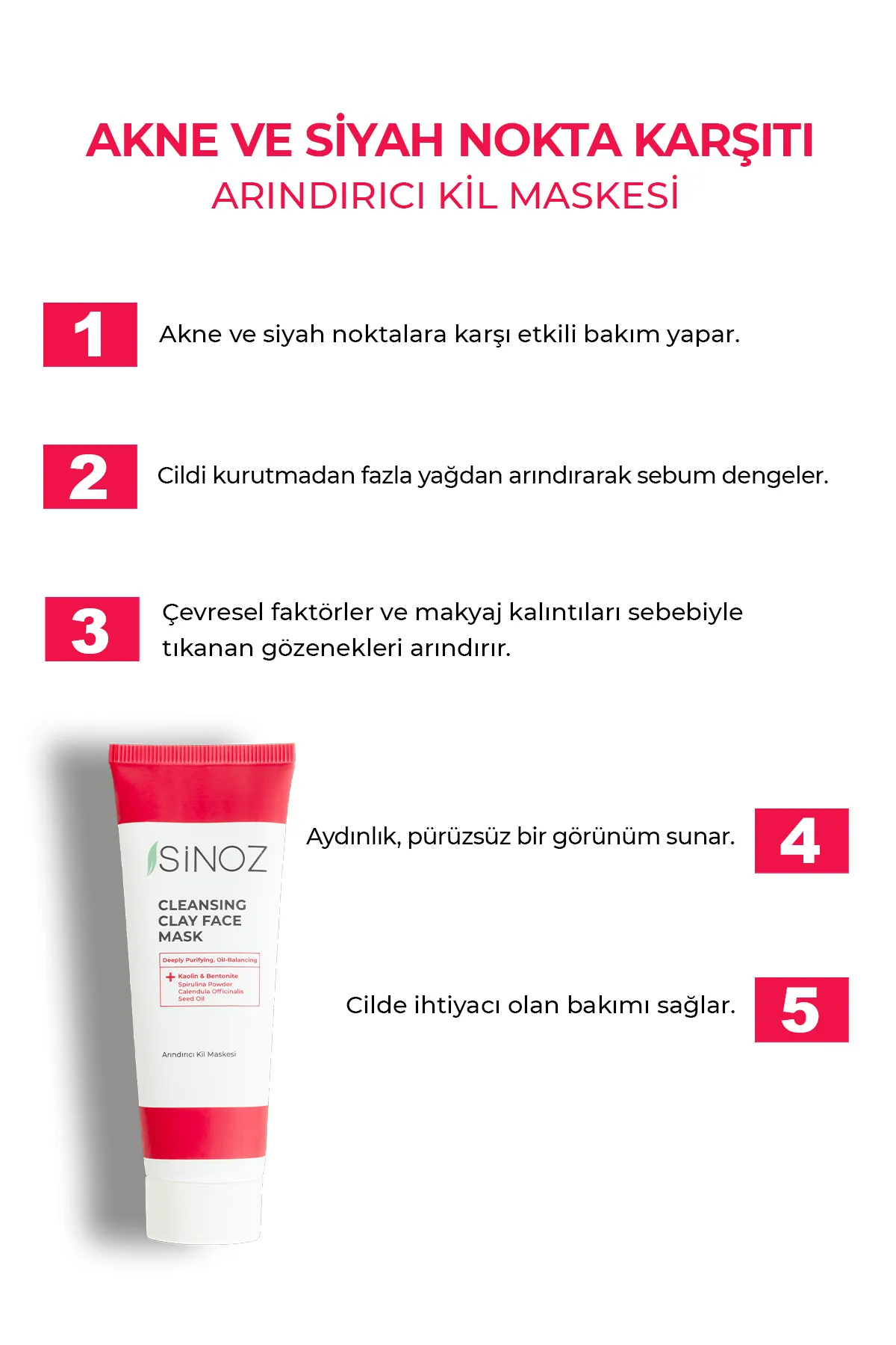 Sinoz, Akne ve Siyah Nokta Karşıtı,  Arındırıcı Yüz Bakım Maskesi - 50 ml