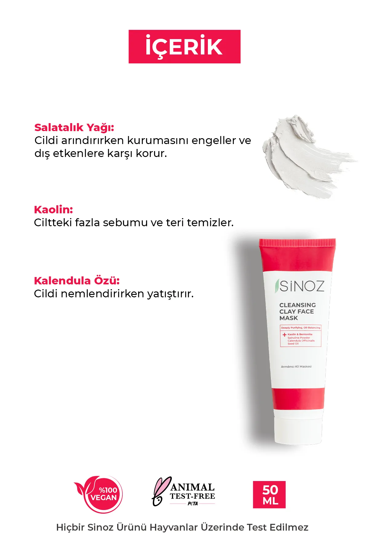 Sinoz, Akne ve Siyah Nokta Karşıtı,  Arındırıcı Yüz Bakım Maskesi - 50 ml