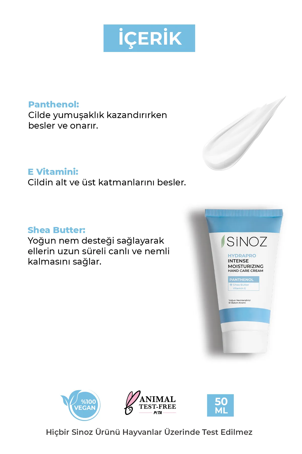 Sinoz, Yoğun Nemlendirici, El Bakım Kremi  - 50 ml