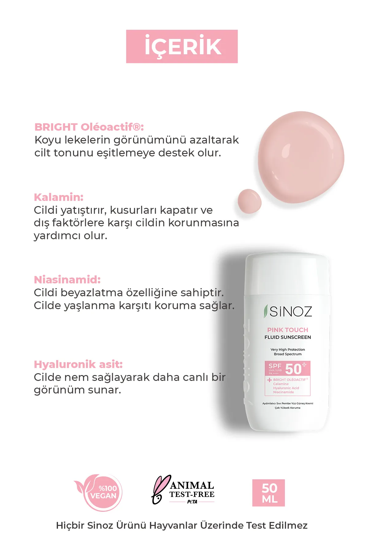 Sinoz, Pink Touch Aydınlatıcı, Fluid Güneş Kremi Spf50+ - 50 ml