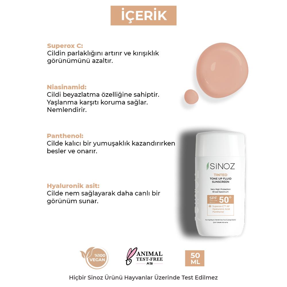 Sinoz, Tinted Sıvı Güneş Kremi Spf50+ - 50 ml
