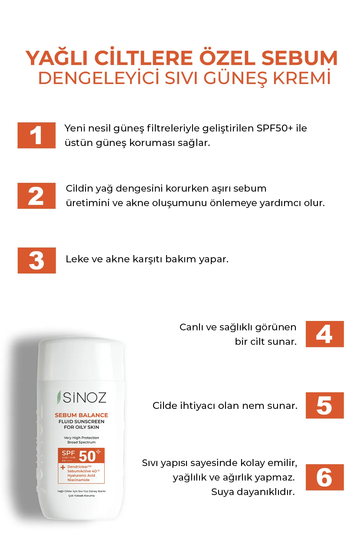 Sinoz, Yağlı Ciltler İçin, Yüz Güneş Kremi SPF50+ - 50ml
