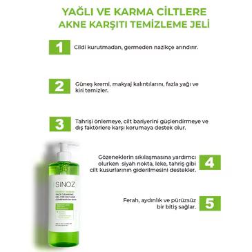Sinoz, Yağlı ve Karma Ciltler, Yüz  Temizleme Jeli - 200 ml