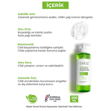 Sinoz, Yağlı ve Karma Ciltler, Yüz  Temizleme Jeli - 200 ml