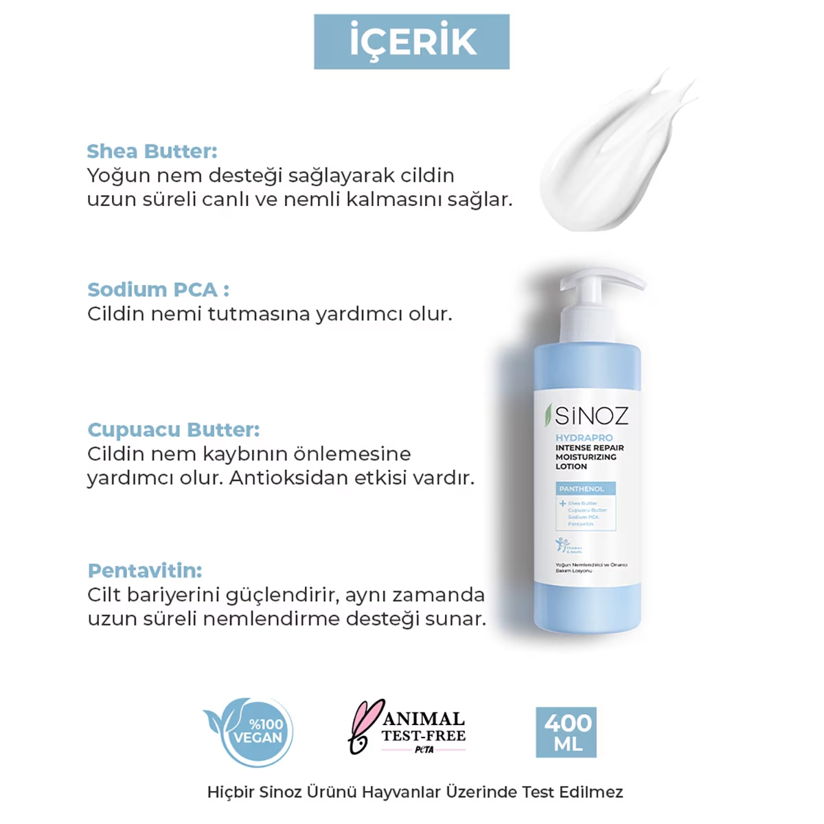 Sinoz, Yoğun Nemlendirici ve Onarıcı, El Ve Vücut Losyonu - 400 ml