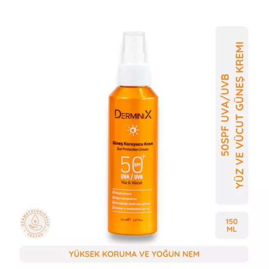 Derminix, Yüz ve Vücut Güneş Koruyucu Sprey Krem Spf50+ 150 ml