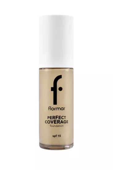 Flormar, Perfect Coverage Yüksek Pigmentli & Yarı Parlak Bitişli SPF15 Fondöten - 102 SFT BEIGE