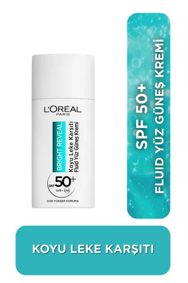 L’Oreal Paris, Bright Reveal Spf 50+, Koyu Leke Karşıtı Fluid, Günlük Yüz Güneş Kremi - 50ml