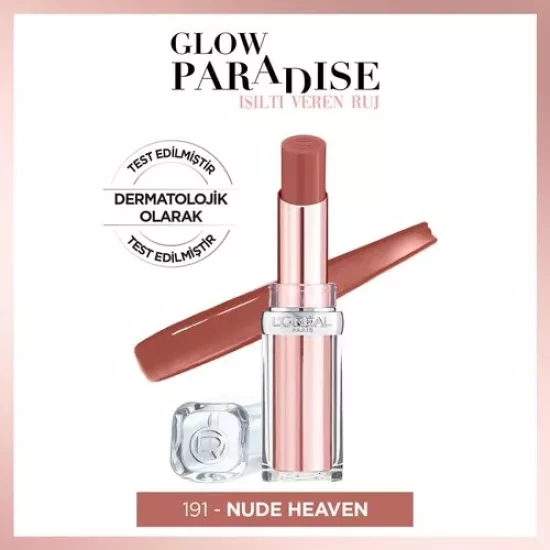 Loreal Paris, Glow Paradise, Balm in Lipstick, Işıltı Veren Ruj - 191 Nude Heaven