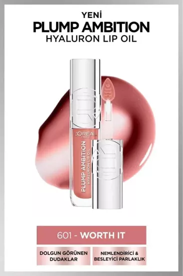 L’Oreal Paris, Plump Ambition Hyaluron, Lip Oil, Besleyici ve Nemlendirici, Dudak Parlatıcısı - 601 Worth It