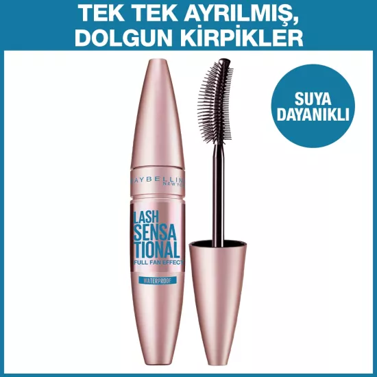 Maybelline New York, Lash Sensational, Yelpaze Etkili, Suya Dayanıklı Maskara - Siyah