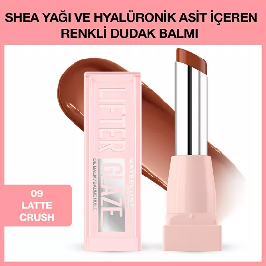 Maybelline New York, Lifter Glaze Shea Yağı ve Hyalüronik Asit içeren Renkli Dudak Balmı - 09 Latte Crush