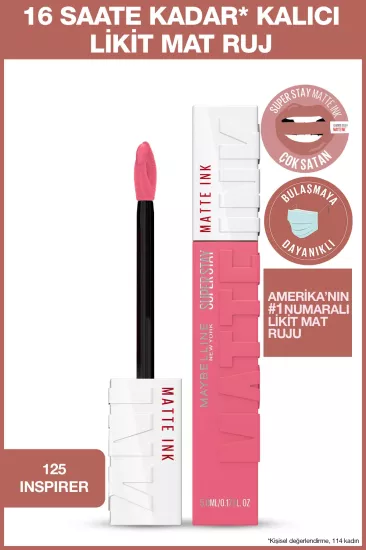 Maybelline New York, Super Stay Matte Ink Unnude, Likit Mat Ruj - 125 Inspirer
