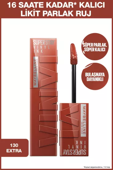 Maybelline New York, Super Stay Vinyl Ink, Likit Parlak Ruj - 130 Extra