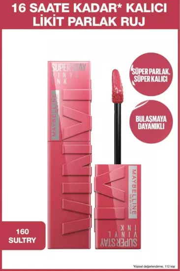 Maybelline New York, Super Stay Vinyl Ink, Likit Parlak Ruj - 160 Sultry