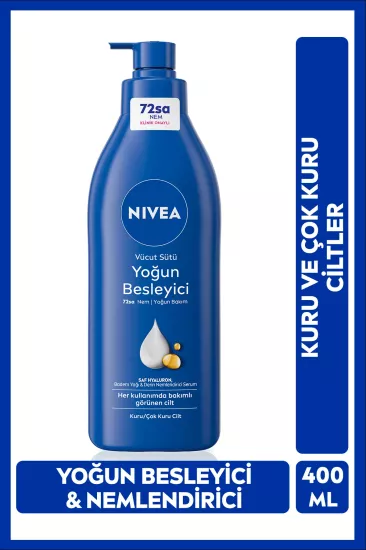 NIVEA, Besleyici Vücut Sütü - 400 ml  (Kuru ve Çok Kuru Ciltler, 72 Saat Nemlendirici, Badem Yağı)