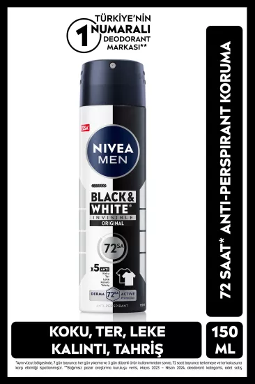 NIVEA MEN, Black & White, Original Sprey Deodorant, 150 ml