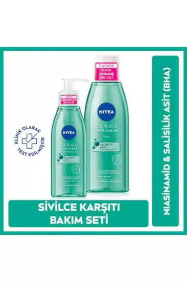 NIVEA, Skin Clear, Yüz Temizleme Jeli 150 ml + Derma Skin Clear, Sivilce Karşıtı Tonik 200 ml