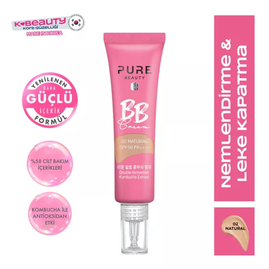 Pure Beauty, BB Krem, SPF50, PA++++, Natural - 30 ml (Yeni Ürün 4+)