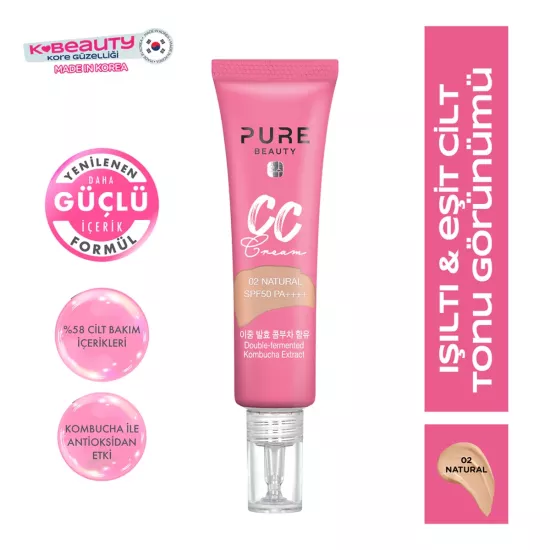 Pure Beauty, CC Krem, SPF50, PA++++, Natural - 30 ml (Yeni Ürün 4+)