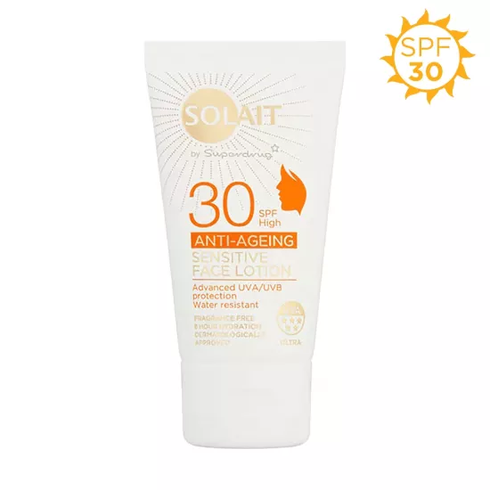Solait, Yaşlanma Karşıtı, Hassas Yüz Güneş Koruyucu Losyon, SPF30 50 ml