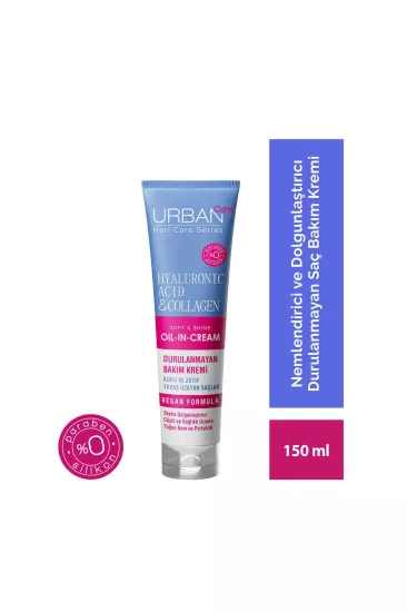 Urban Care, Hyaluronic Acid & Collagen, Yoğun Hacim, Nem ve Parlaklık Veren, Durulanmayan Saç Bakım Kremi - 150 ml