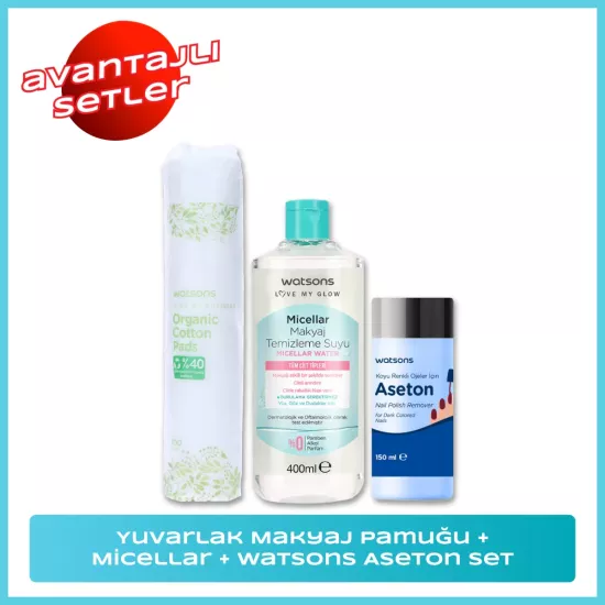 Watsons, Aseton + Micellar + Yuvarlak Makyaj Pamuğu, Seti