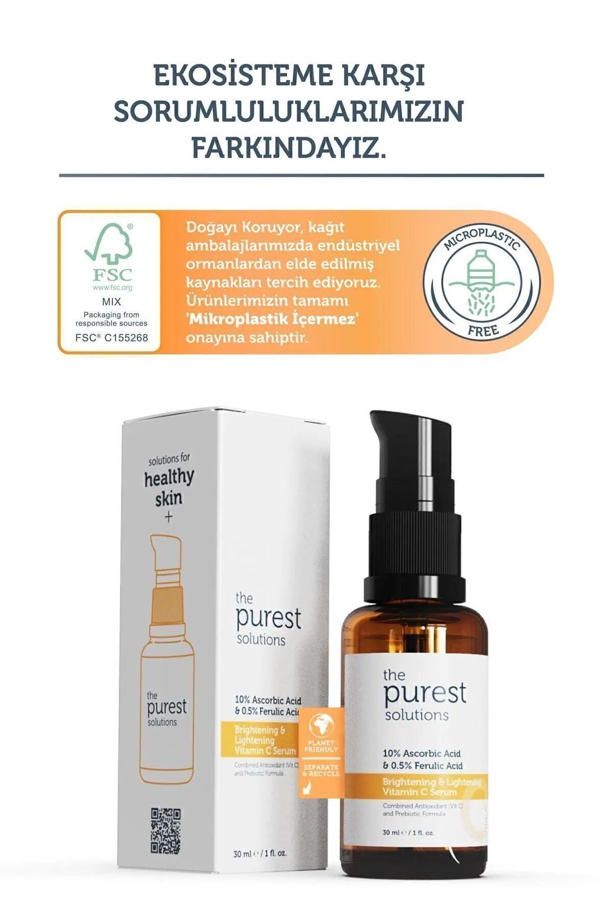The Purest Solutions, Aydınlatıcı ve Cilt Tonu Eşitleyici, C Vitamini Cilt Serumu - 30 ml
